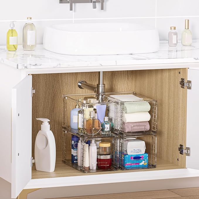 Vtopmart 2 Pack Large Stackable Storage DrawersClear Acrylic Drawer Organizers with Handles Easily Assemble for BathroomKitchen UndersinkCabinetClosetMakeupPantry organization and Storage