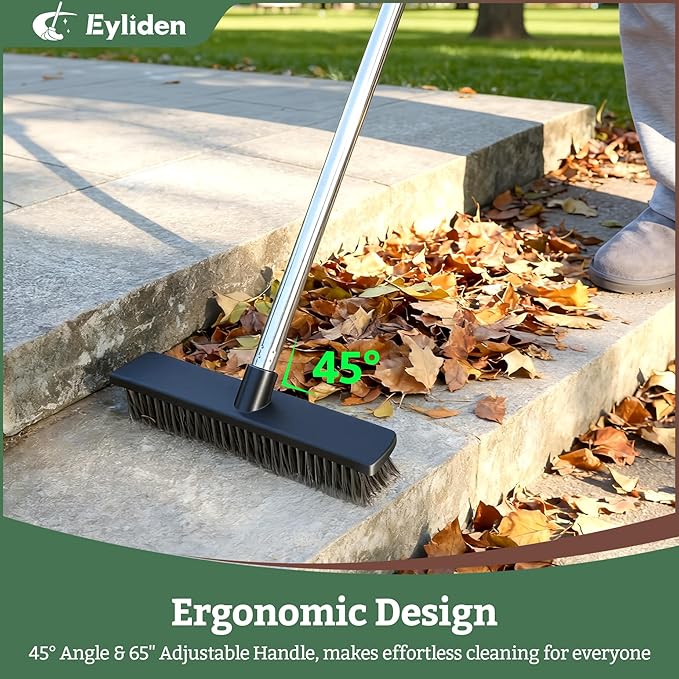 Eyliden Push Broom Heavy Duty Moss Wire Scrub Brush with Stainless Steel Bristles 65 Long Handle Scrubber Brush for Deck Floor Concrete Roof Patio Pool Outdoor Cleaning