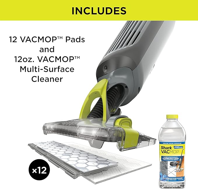 Shark VM252P10 VACMOP Pro Cordless Hard Floor Vacuum Mop with LED Headlights 12 Disposable Pads &amp 12 oz. Cleaning Solution Charcoal Gray