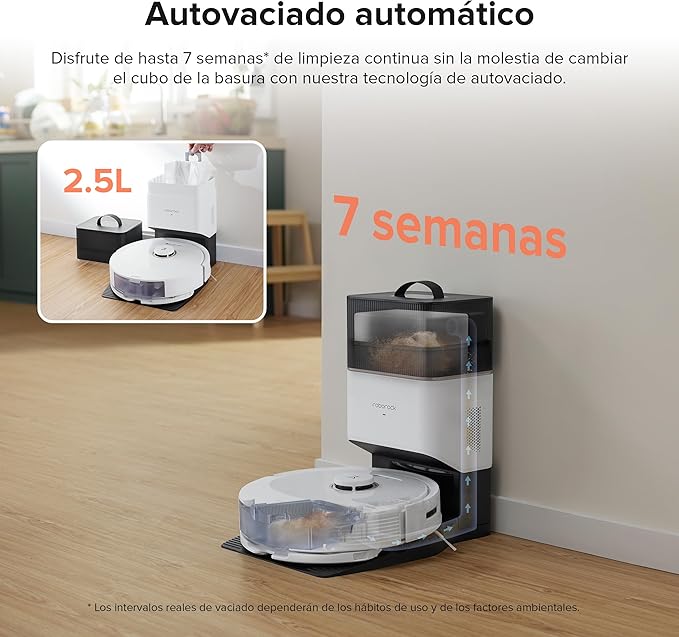 roborock Q8 Max+ Robot Vacuum Cleaner with Suction Station DuoRoller Brush 5500Pa Suction Power 2.5 L Dust Bag 350 ml Water Tank Mop Robot PreciSense LiDAR Navigation (White)