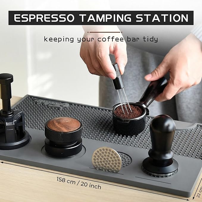 Espresso Tamping Mat Silicone Coffee Bar Mats for CountertopEspresso Tamping Station Non-slip Dish Drying MatEspresso Machine AccessoriesEspresso Organizer (Grey15.7x9.8x0.4)