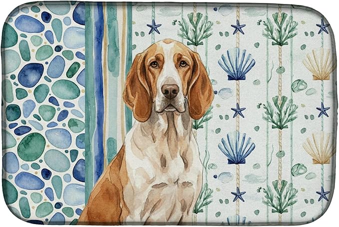 Caroline's Treasures Bracco Italiano Coastal Sea Glass Dish Drying Mat Absorbent Dish Drying Mat Pad for Kitchen Counter Dish Drainer Mat for Countertop 14 x 21 Multicolor