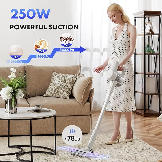 Cordless Vacuum Cleaner Electric Rechargeable Vac Handheld for Carpet Hard Floor Pet Hair White