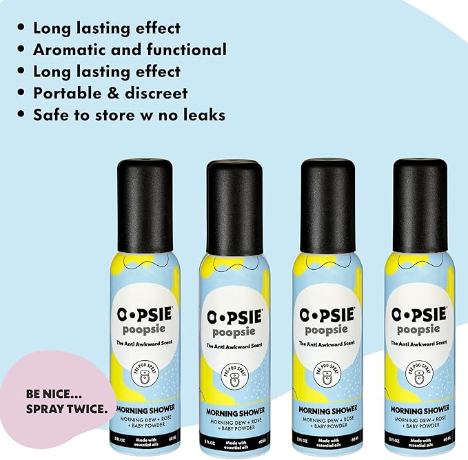 OOPSIE POOPSIE - Morning Shower - Before &amp After You Go Toilet Spray 2oz - Portable Odor Eliminator - 4 Pack