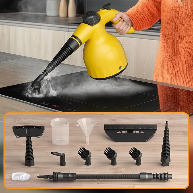Handheld Steam Cleaner: Multi-Surface Steamer with 10 PCS Accessories Pressurized Natural Steam Cleaner for Home Cleaning Dirt Grease Grout Tile Floor Couch and Car