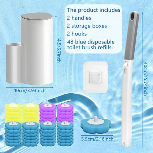 2 Pack Disposable Toilet Bowl Cleaner Wand and Holder Set Toilet Brush Disposable with 48 Cleaner Refills Extended Handle for Toilet Bowl Cleaners Disposable Bathroom Cleaning Bathtub