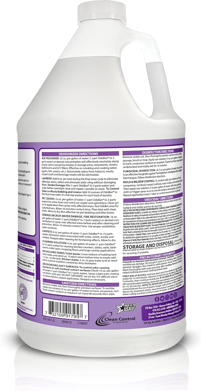 OdoBan Disinfectant Concentrate and Odor Eliminator Made in the USA Lavender Scent 4 Gallons