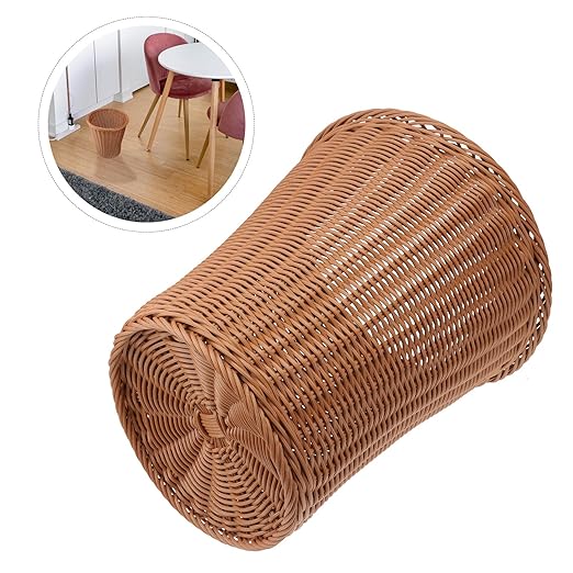 Woven Rattan Trash Basket Sundries Storage Container 29X29Cm Handmade Rattan Wastebasket for Home Office Bathroom Bedroom Without Lid Random Color Random Color