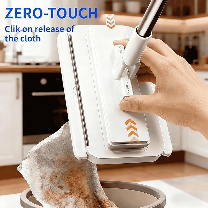 Clip on Mini Mop for Kitchen Counter &amp Floor – No Wash &amp Cloth Changing Lazy Mop | Automatic Gripping &amp Zero-Touch Snap-Grip System with 20 Cloths
