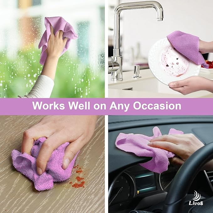 LIVOS Microfiber Cleaning Cloth Roll - 80 Pack Reusable Paper Towels Purple Tear Away Towels Microfiber Towels for Cars Super Absorbent Lint Free Cleaning Rags for HouseKitchenWindow-11.5x11.5