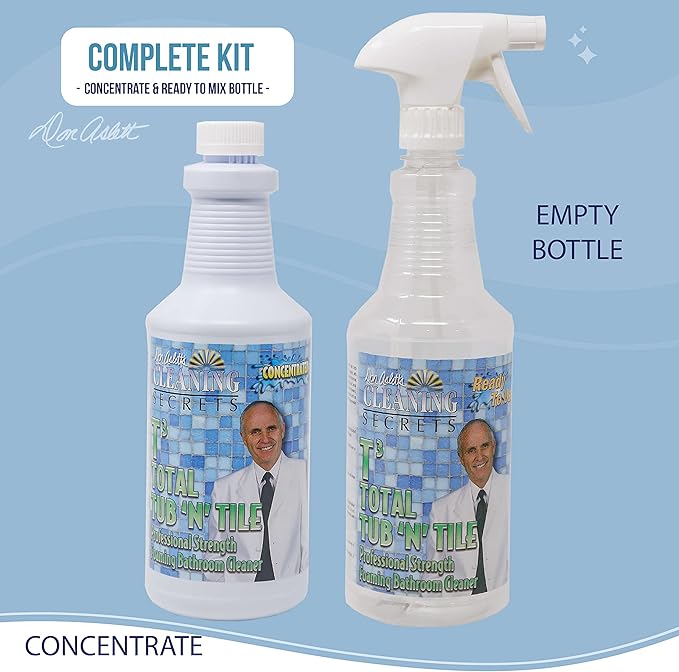 Don Aslett Tub n' Tile Foaming Bathroom Cleaner Set - 32 Oz Concentrated Formula | Cleaning Supplies for Shower Doors Tile Tub and Sink