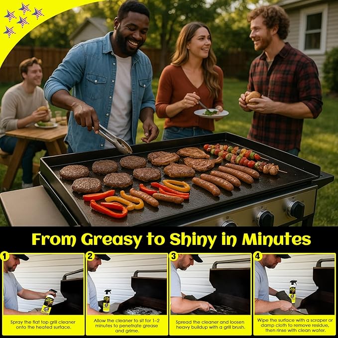 Flat Top Grill Cleaner Kit Grill &amp Griddle Cleaner - Non-Toxic Food Safe &amp Non-Caustic Formula Removes Burnt-On Grease/Carbon (2 Pcs + Cleaning Tools)