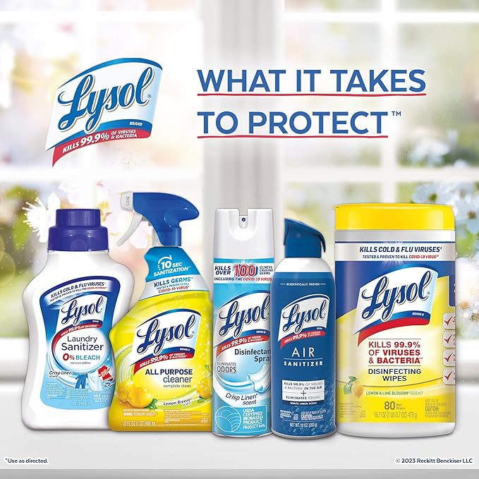Lysol Bundle containing x2 Lysol Disinfectant Spray for Hard and Soft Surfaces Crisp Linen 19 Fl. Oz + Lysol Air Sanitizer Spray For Air Sanitization and Odor Elimination White Linen 10 Fl. Oz