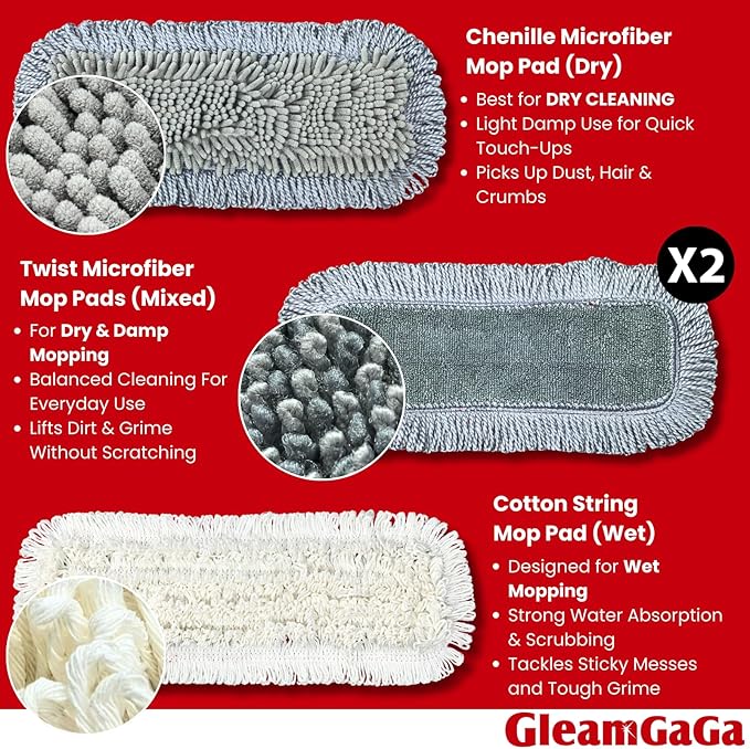 Dust Mop for Floor Cleaning with 4-in-1 Washable Pad System Wet &amp Dry Multi-Purpose Mop with Built-In Scraper and Extra-Long 62'' Stainless Steel Handle for HardwoodVinylLaminateTileMarble Fl