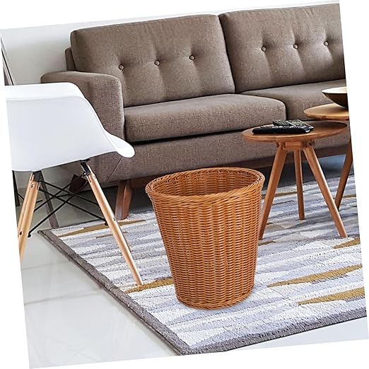 ABOOFAN Rattan Woven Trash Can No Lid Household Wastebasket for Kitchen and Bathroom Imitated Rattan Style Sturdy and Stylish Waste Container