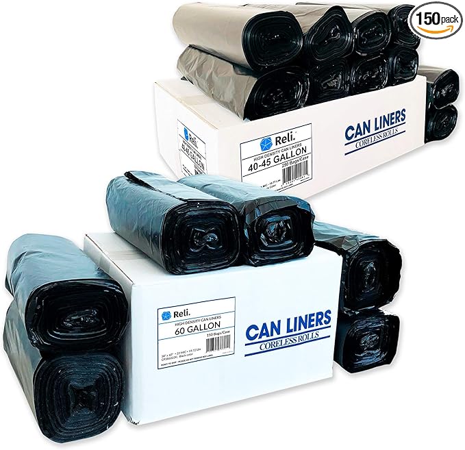 Reli. Trash Bags 55-60 Gal (150 Bags) &amp 40-45 Gal Trash Bags (250 Bags)