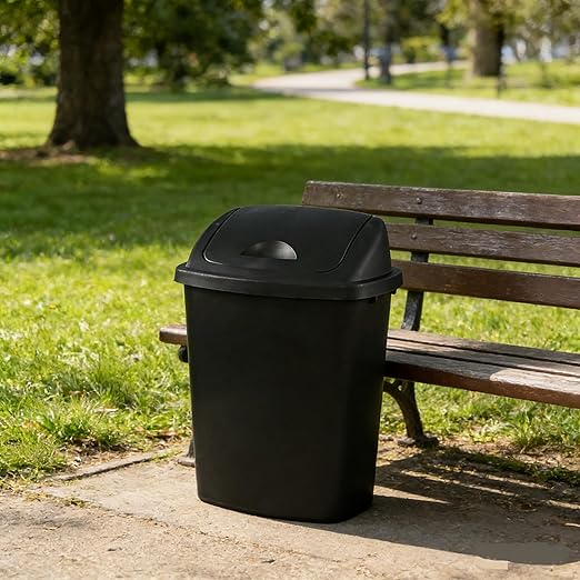 Plastic Trash Can Rectangular Commercial Office Wastebasket 7 Gallon (Pack of 4) Black