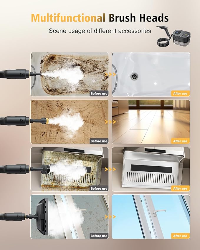 Steamer for Cleaning3-Speed Adjustable Handle1.69 Quarts Large Capacity Tank Steam Cleaner Handheld Detachable 13PCS Accessories steamer for CarHome kitchensCamping