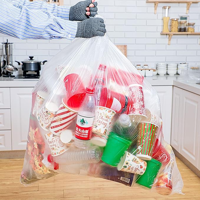 50 Pack 95-100 Gallon Trash Bags Clear Extra Large Plastic Recycling Heavy Duty Garbage Bags 59 x 71 1.2 Mil Trash Can Liners for Home Kitchen Office Garage Backyard Contractor Storage Outdoor