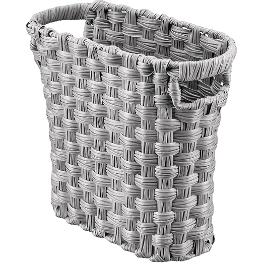 Wicker Waste Basket With Built-in Handles - Multifunctional Mini Trash Can for Home and Office Compact Design and Durable Construction With Fine Artisanal Craftsmanship (Gray)