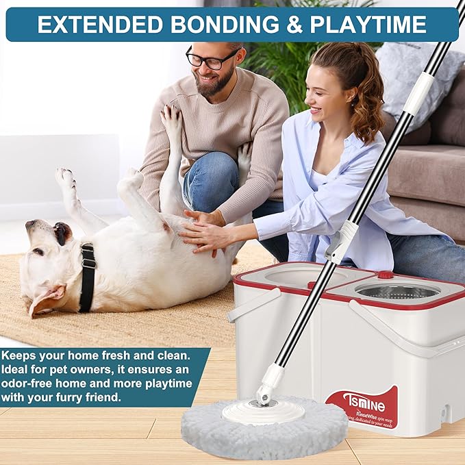 Gen 1 Large-Capacity Spin Mop and Bucket – for Big Homes &amp Deep Cleaning Days4-Chamber System Separates Dirty &amp Clean Water 2-GAL Heavy-Duty Design with Wheels &amp 6 Refill Mop Heads - Whi