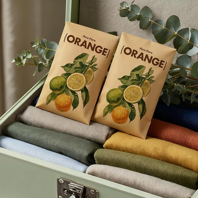 Potpourris Orange Citrus Scented Hanging Paper Sachets - 12 Pack for Closet &amp Home | Long-Lasting Air Freshener &amp Odor Eliminator for Drawer Car Bathroom | Ideal Gift Idea
