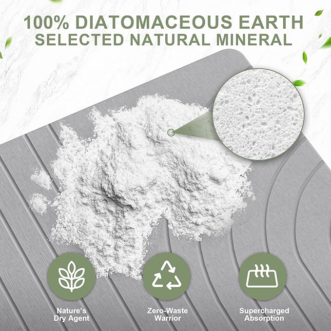 Large Stone Drying Mat for Kitchen Counter 24 × 16 Diatomite Dish Drying Mat Quick Dry Stone Mats Ultra Absorbent Natural Diatomaceous Earth Mats for Dished Bottles Dark Grey