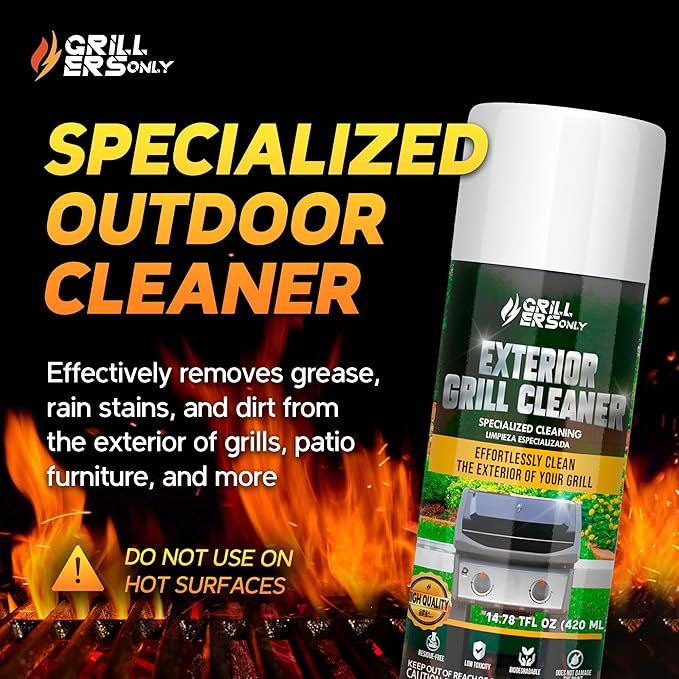 2-Pack Exterior Grill Cleaner Spray | Grill Spray &amp Degreaser for Outdoor Surfaces Patio Furniture &amp Griddles | Anti Rust Spray for Metal Maintenance - 14.8 fl oz.
