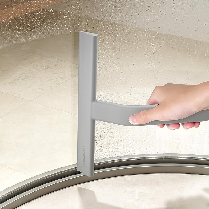 dancemoon JustHang Shower Squeegee for Glass Doors All-in-One Piece Silicone Squeegee with Built-in Hook for Bathroom Window Mirror Tile Wall Car Streak-Free Bathroom Cleaner Tool10 Inch Gray
