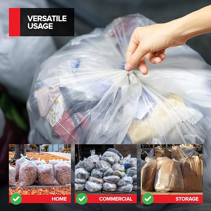 Stock Your Home 55-60 Gallon Clear Trash Bags (150 Pack) – Disposable Leak-Resistant Garbage Can Liners for Office Bathroom Deli Produce Dog Poop Cat Litter