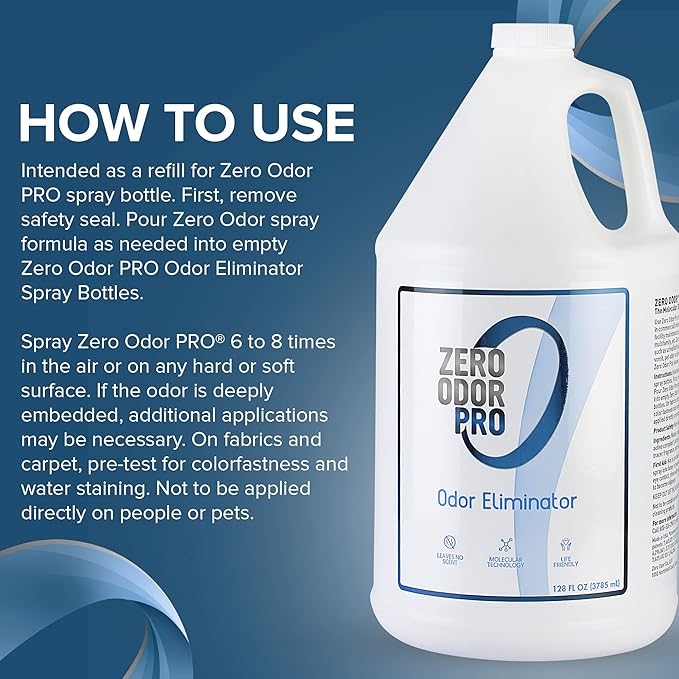 Zero Odor Pro - Commercial Strength Odor Eliminator &amp Neutralizer Air Freshener Room Deodorizer - Strongest Odor Eliminator Trigger Spray 128oz Refill