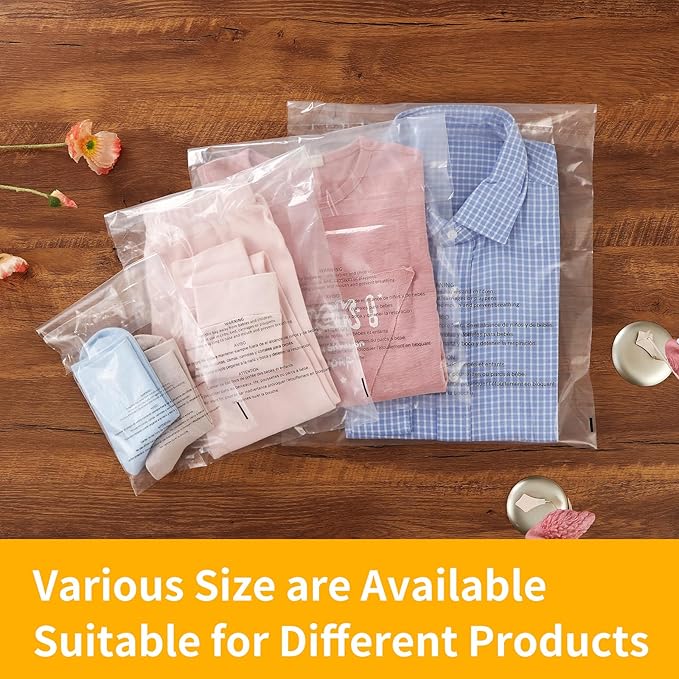 iMailer - 500 Count - 8 x 10 Clear Plastic Poly Bags with Suffocation Warning for Clothing T-Shirt Brochure Prints Handicraft Gift- Resealable AdhesiveNot Strong