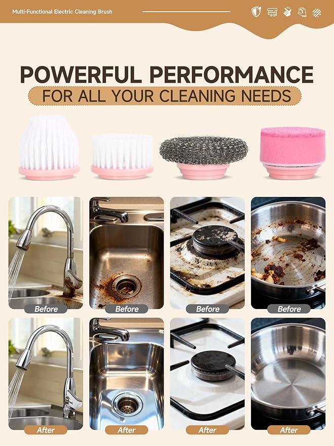 Electric Dish Washing Brush Small Handheld Power Scrubber Pink Cordless Cleaning Brushes kit Gift for Woman for Kitchen cleanup Dishes/Plates/Sink IP66 Waterproof Household Cleaning Supplies