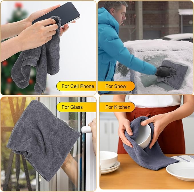 Nuenen Microfiber Cleaning Cloths for Cars 16 x 16 Inch Ultra Absorbent Car Towels Drying Reusable Cleaning Supplies House Kitchen Window Microfiber Towel (Gray60 Pcs)