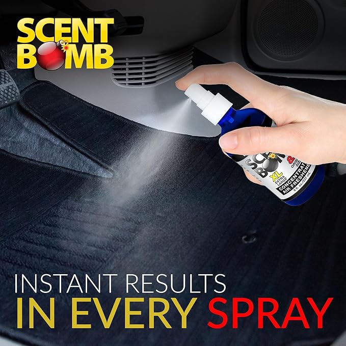 Scent Bomb Air Freshener Bundle - 1 oz &amp 8 oz Bottle Sprays Vent Clip Organic Cans Hanging Circle - Continuous Freshness &amp Long-Lasting Odor Eliminator for Car Home Bathroom - Black Bomb