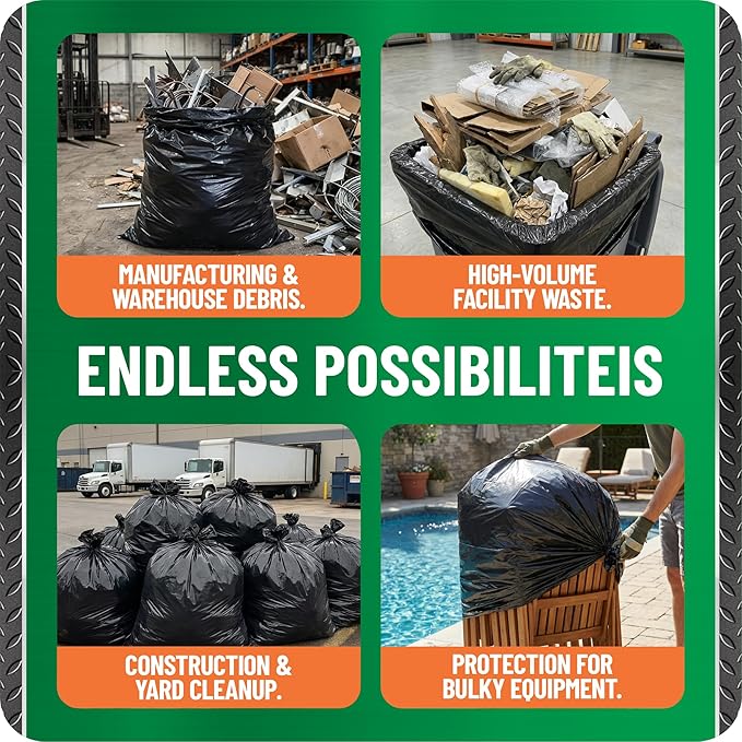95-96 Gallon Heavy Duty Trash Bags – 1.4 Mil Extra Large 61 x 68 Garbage Bags for Rollaway Cans &amp Large Outdoor Trash Bins – Tear &amp Leak Resistant Commercial Liners – 40 Count Black Made in