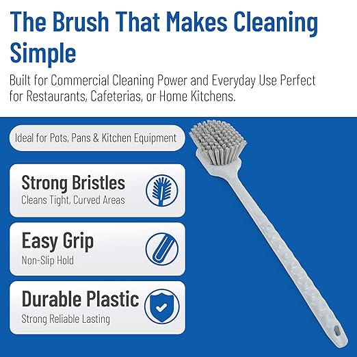 SPARTA 40501EC23 Plastic Large Scrub Brush Kitchen Brush Utility Brush With Long Handle For Cleaning 20 Inches Gray (Pack of 6)