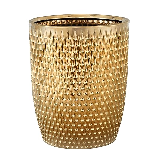 Modern Golden Small Trash Can Wastebasket Garbage Container Bin for Bathrooms Powder Rooms Kitchens Home Offices - Durable Ceramics - Round
