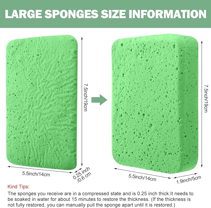 Tioncy 24 Pcs Large Car Wash Sponges Bulk 7.5 x 5.5 x 1.9 Inch Grouting Foam Cleaning and Washing Sponge Commercial Foam Large All Purpose for Kitchen Bathroom Household (Green)