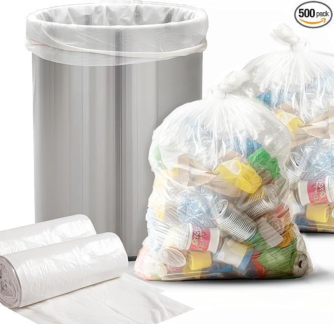 Premium 30-33 Gallon Trash Can Liners 500 Count (33 x 40 13 Mic) – Strong Multipurpose Clear Trash Bags on Easy-Tear Rolls for Home Office Commercial &amp Industrial Use