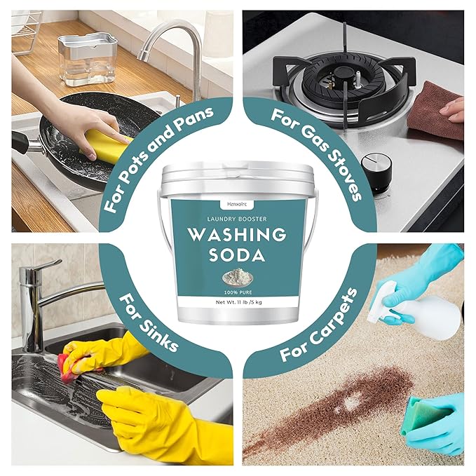 11 lb Sodium Carbonate Washing Soda Super Washing Soda For Laundry 100% Pure Household Cleaner Ideal For Cleaning Kitchens And Bathrooms Washing Soda For Dishwasher