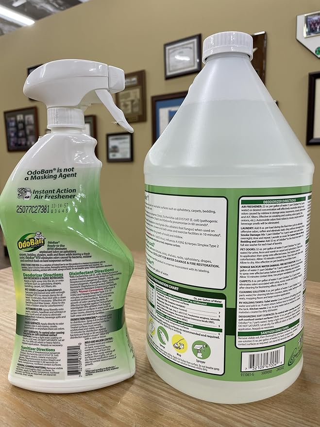 OdoBan Ready-to-Use Disinfectant and Odor Eliminator Made in the USA Original Eucalyptus Scent Set of 2 32 oz Spray and 1 Gallon Concentrate