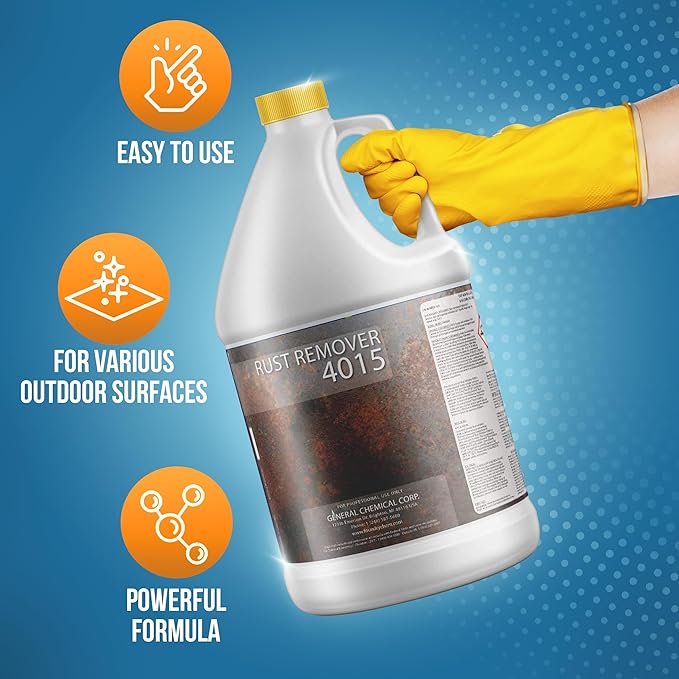 DeckGeneral Rust Remover 4015 All Surface Rust Stain Eliminator Concrete Cleaner Effective Oxidation Clean Up for Driveways Walkways Swimming Pools Brick Pavements and More (1 Gallon)