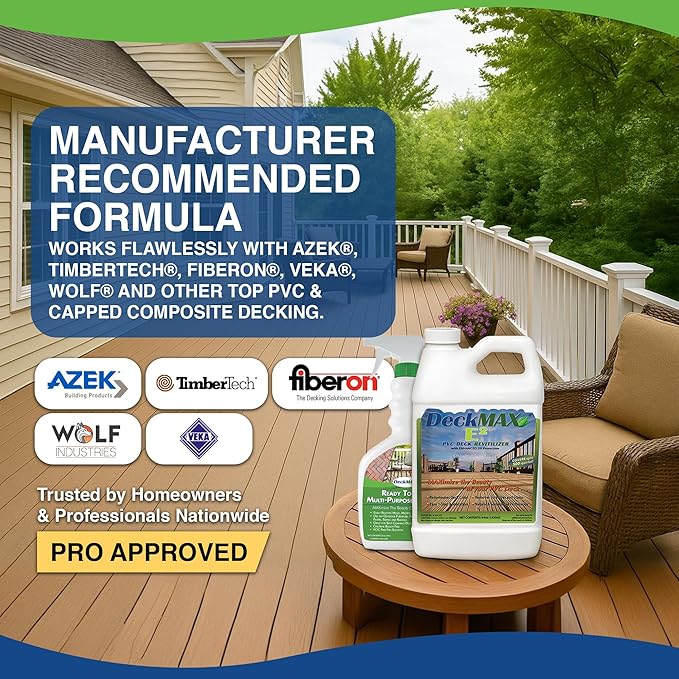 E2 PVC Deck Revitalizer - PVC Color Restorer. Rejuvenates Your Deck &amp Removes Stains &amp Scuffs. The E2 Bundle Contains What You Need to Clean &amp Restore Original Color to PVCs &amp Decks