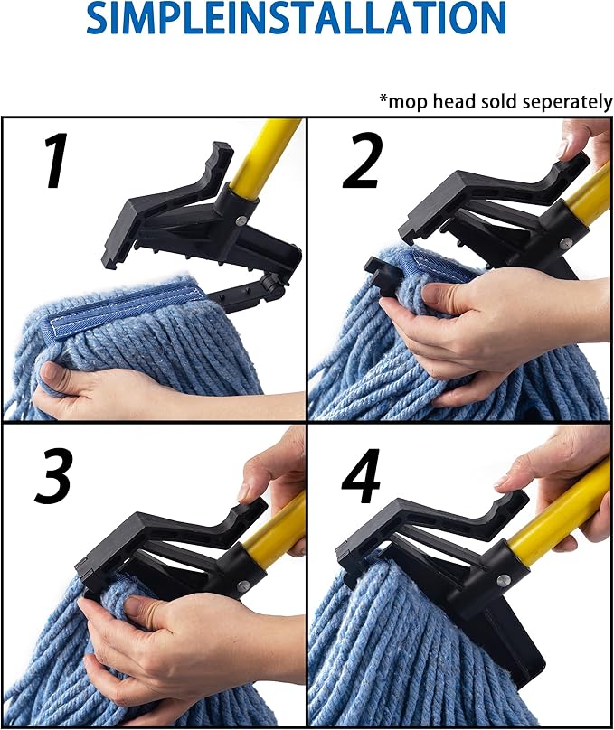 Matthew Easy Trigger Release Mop Handle 60 inch Fiberglass Mop StickCommercial Mop Head Replacement Holder for Floor CleaningClip On Mop Handle Quick Change for Wet Mop Handle - 6Pack Yellow