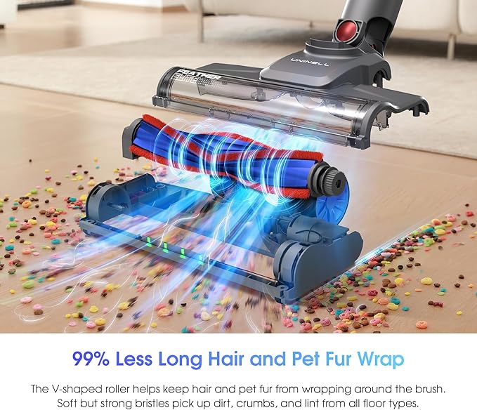 UNINELL HOME Cordless Vacuum Cleaner 45000Pa/450W Stick Vacuum Cleaners for Home 60 Mins Runtime Self-Standing Detachable Battery Anti-Tangle Brush Lightweight Wireless Vacuum for Pet Hair