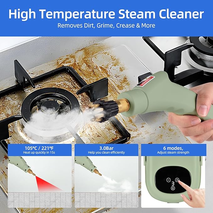 Decdeal Pressurized Handheld Steam Cleaner 2500W Multi-Surface Steam Cleaning Machine with 3 Brush Heads Extended Sprayer Rod