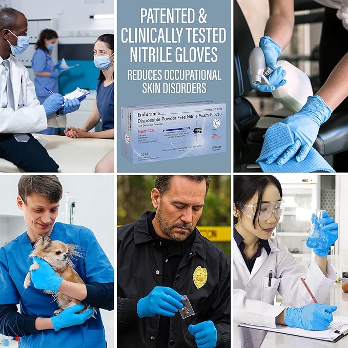 Saf-Care Endurance Blue Nitrile Gloves – 8 Mil Heavy-Duty Disposable Gloves Powder &amp Latex-Free Low Derma Non-Sterile 11.5-Inch Extended Cuff for Industrial Medical Exam Cleaning (500 Small