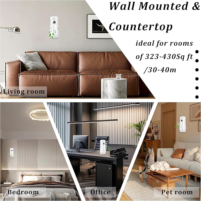 Automatic Air Freshener Spray Dispenser (6-Pack) Free Standing or Wall Mounted Adjustable Aromatherapy Machines for Home Indoor Bathrooms Offices Hotels and Commercial Places (White 001)