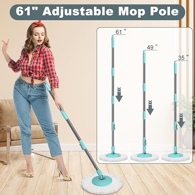 Spin Mop and Bucket System Mop and Bucket with Wringer SetMops for Floor CleaningHousehold Supplies Tools with 6 Replacement Refills61 Extended Handle for Household Hardwood Floor - Green